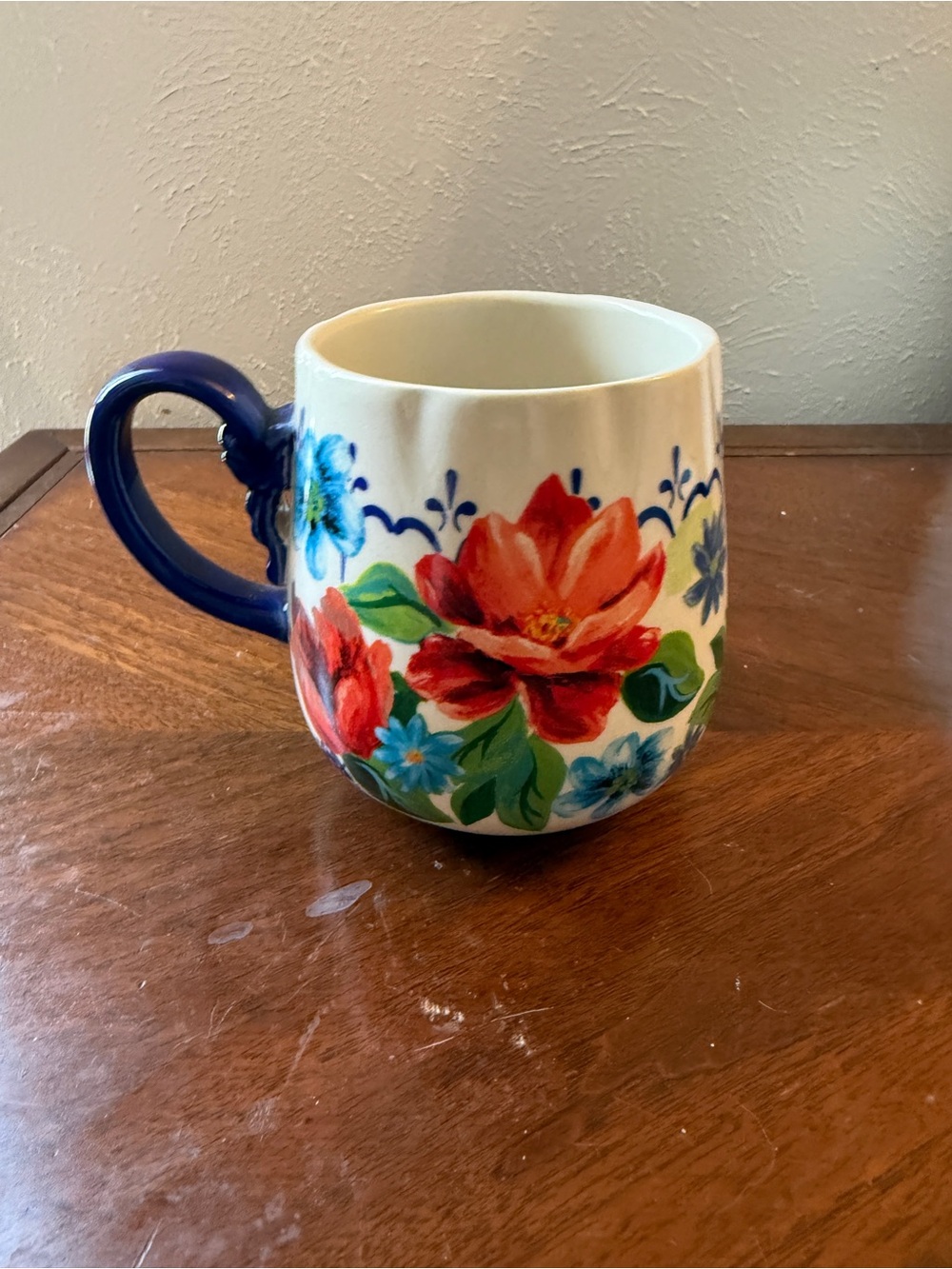 The Pioneer Woman Floral Ceramic Coffee Mug with Blue Handle